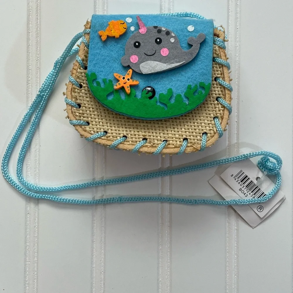 Sardegna Kids Narwhal Felt and Straw Crossbody Purse Italy